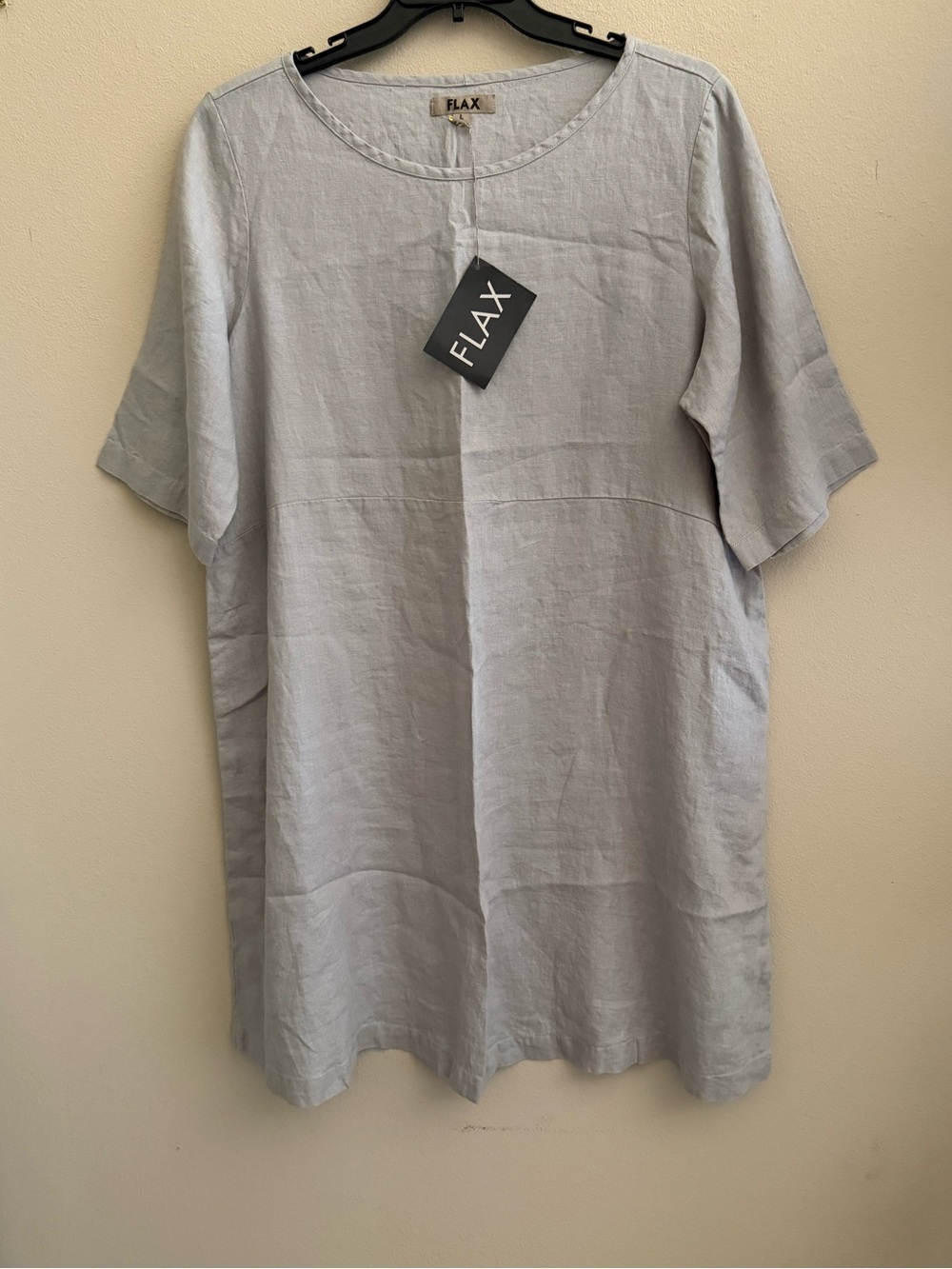 FLAX Gray, 100% Linen shift dress, size large, new with tags.